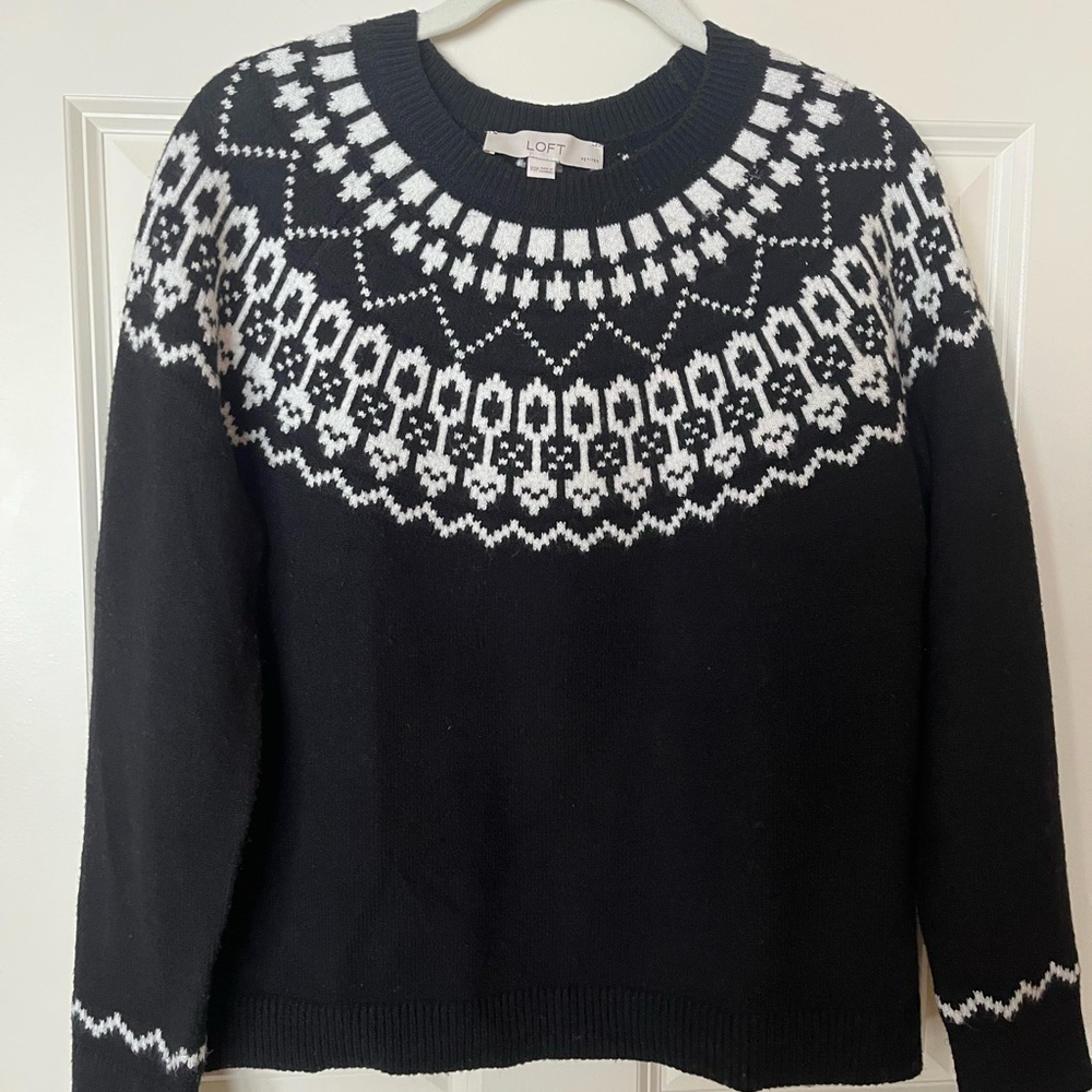 LOFT Nordic Black and White Sweater